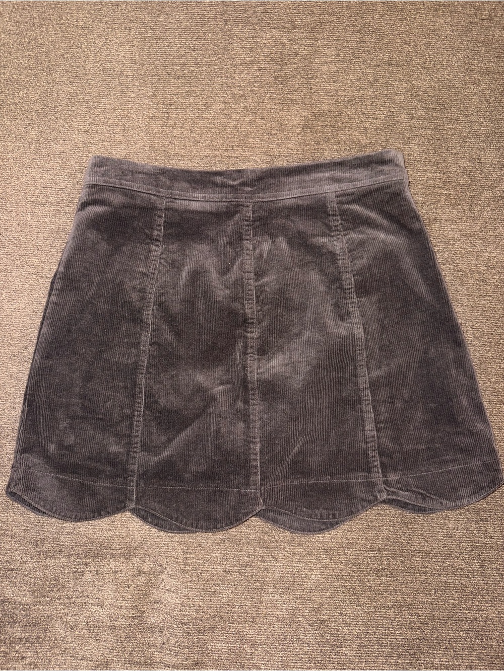 Altar'd State Charcoal Scalloped-Hem Corduroy A-Line Skirt